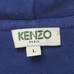 Pre Owned Kenzo Blue Logo Print Cotton Hooded Jacket L