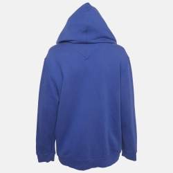 Pre Owned Kenzo Blue Logo Print Cotton Hooded Jacket L