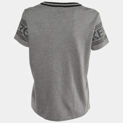 Kenzo Grey/Black Logo Cotton Printed Sleeve Round Neck T-Shirt M
