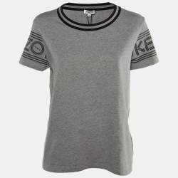 Kenzo Grey/Black Logo Cotton Printed Sleeve Round Neck T-Shirt M