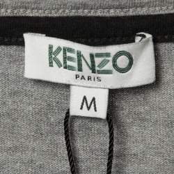 Kenzo Grey/Black Logo Cotton Printed Sleeve Round Neck T-Shirt M