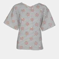 Kenzo White Striped Printed Cotton Tunic Blouse L