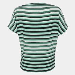 Pre Owned Kenzo Green Stripe Silk Tunic Blouse L