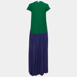Pre Owned Kenzo Green/Blue Colorblock Crepe Maxi Dress S