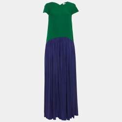 Pre Owned Kenzo Green/Blue Colorblock Crepe Maxi Dress S