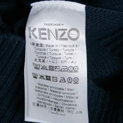 Pre Owned Kenzo Navy Blue Logo Intarsia Rib Knit Mini Sweater Dress S