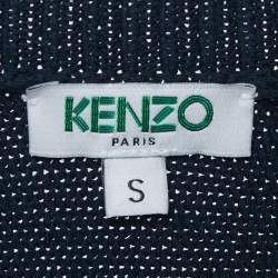 Pre Owned Kenzo Navy Blue Logo Intarsia Rib Knit Mini Sweater Dress S