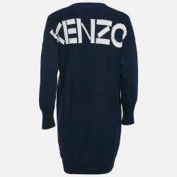 Pre Owned Kenzo Navy Blue Logo Intarsia Rib Knit Mini Sweater Dress S
