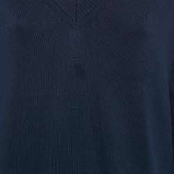 Pre Owned Kenzo Navy Blue Logo Intarsia Rib Knit Mini Sweater Dress S