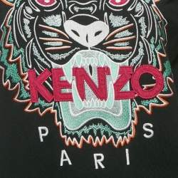 Pre Owned Kenzo Black Tiger Logo Embroidered Cotton Knit Sweatshirt M