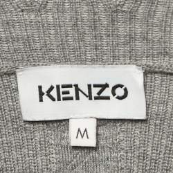 Pre Owned Kenzo Grey Rib Knit Sleeveless Hooded Top M
