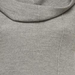 Pre Owned Kenzo Grey Rib Knit Sleeveless Hooded Top M