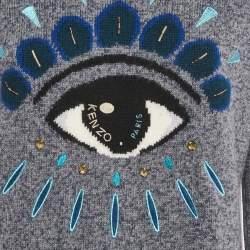 Pre Owned Kenzo Blue Eye Intarsia Wool Knit Mini Sweater Dress S