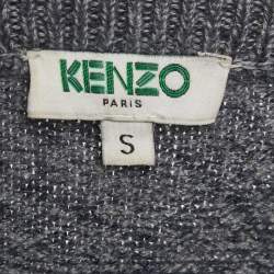 Pre Owned Kenzo Blue Eye Intarsia Wool Knit Mini Sweater Dress S