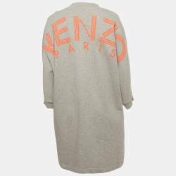 Pre Owned Kenzo Grey Cotton Knit V-Neck Sweatshirt Dress L