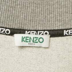 Pre Owned Kenzo Grey Cotton Knit V-Neck Sweatshirt Dress L