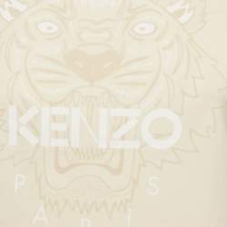 Pre Owned Kenzo Cream Flock Tiger Print Cotton Crewneck T-shirt S