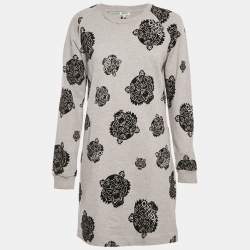 Pre Owned Kenzo Grey Flocked Triger Print Knit Mini Sweater Dress S