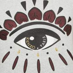 Pre Owned Kenzo Grey Evil Eye Embroidered Cotton Knit Long Sweatshirt S