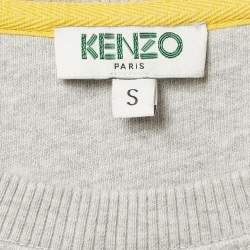 Pre Owned Kenzo Grey Evil Eye Embroidered Cotton Knit Long Sweatshirt S