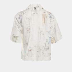 Pre Owned Kenzo White Sketch Print Cotton Boxy Shirt M
