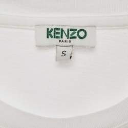 Pre Owned Kenzo White Embossed Logo Cotton Crewneck T-Shirt S