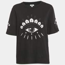 مملوكة مسبقًا Kenzo Black Eye Embroidered Cotton Crewneck T-shirt L