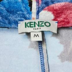 Pre Owned Kenzo Blue Floral Printed Velvet Ruched Midi Skirt M