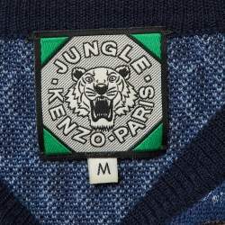 Pre Owned Kenzo Blue Tiger Embroidered Wool Crew Neck Sweater M