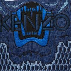 Pre Owned Kenzo Blue Tiger Embroidered Wool Crew Neck Sweater M