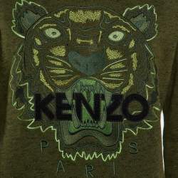 Pre Owned Kenzo Green Melange Cotton Tiger Embroidered Sweatshirt L