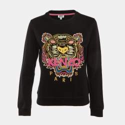 Pre Owned Kenzo Black Tiger Embroidered Cotton Crew Neck Sweatshirt M