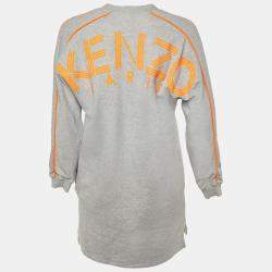 Pre Owned Kenzo Grey Cotton Jersey V-Neck Sweatshirt Dress XS