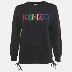 Pre Owned Kenzo Black Logo Lurex Embroidery Cotton Zip Detail Sweatshirt S