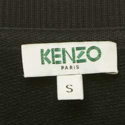 Pre Owned Kenzo Black Logo Lurex Embroidery Cotton Zip Detail Sweatshirt S