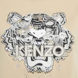 Pre Owned Kenzo Beige Tiger Embroidered Cotton T-Shirt XS