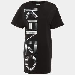 Pre Owned Kenzo Black Print Logo Cotton T-Shirt Dress S