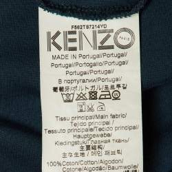 Pre Owned Kenzo Teal Tiger Logo Print Jersey Crew Neck T-Shirt L