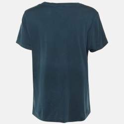 Pre Owned Kenzo Teal Tiger Logo Print Jersey Crew Neck T-Shirt L