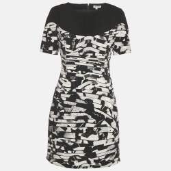 Pre Owned Kenzo Black /White Printed Crepe Mini Dress M