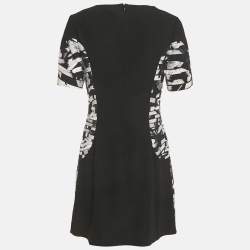 Pre Owned Kenzo Black /White Printed Crepe Mini Dress M