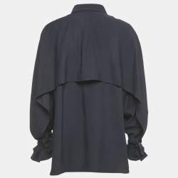 مملوكة مسبقًا Kenzo Navy Blue Crepe Ruffled Sleeve Loose Fit Shirt XL