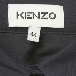 مم لوكة مسبقًا Kenzo Navy Blue Crepe Ruffled Sleeve Loose Fit Shirt XL
