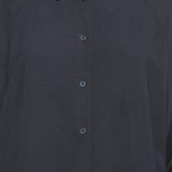 مملوكة مسبقًا Kenzo Navy Blue Crepe Ruffled Sleeve Loose Fit Shirt XL