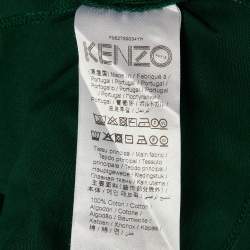 Pre Owned Kenzo Green Tonal Tiger Embroidered Cotton T-Shirt L