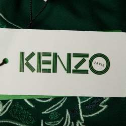 Pre Owned Kenzo Green Tonal Tiger Embroidered Cotton T-Shirt L
