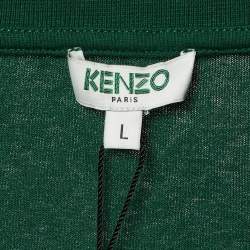 Pre Owned Kenzo Green Tonal Tiger Embroidered Cotton T-Shirt L