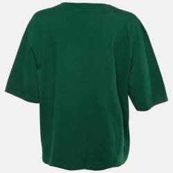 Pre Owned Kenzo Green Tonal Tiger Embroidered Cotton T-Shirt L