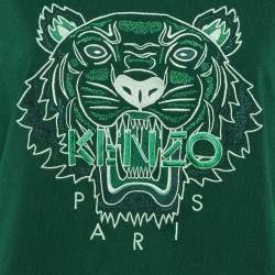 Pre Owned Kenzo Green Tonal Tiger Embroidered Cotton T-Shirt L