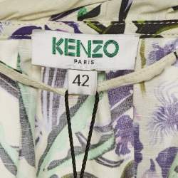 Pre Owned Kenzo Beige Floral Print Cotton & Linen Maxi Dress L